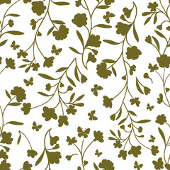 Elegant seamless brown floral foliage pattern over cream background, ideal for fabric, wrapping paper, packaging, surface print and fashion accessories.