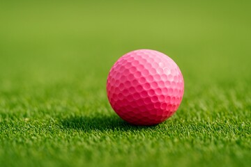 Fototapeta premium Close-up of a bright pink golf ball on the field