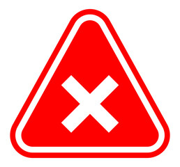 Obraz premium Warning triangle with a white cross (X) on a red background. High contrast design in PNG format, ideal for error messages, danger signs, or alerts in digital and print media.