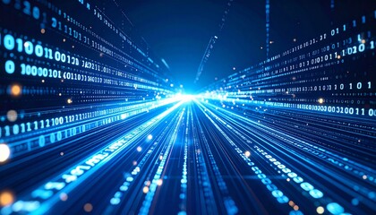 Obraz premium Futuristic Digital Data Stream in Cyber Space with Binary Code