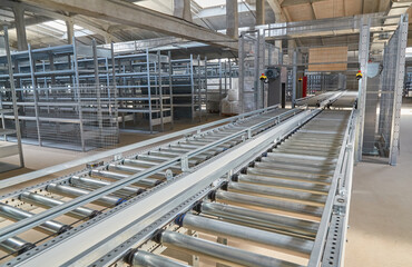 Fototapeta premium Warehouse Interior with Automated Conveyor System