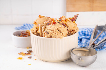 Creme brulee ice cream topped with caramelized  sugar