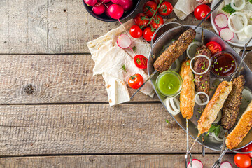 Beef and chicken shish kebab