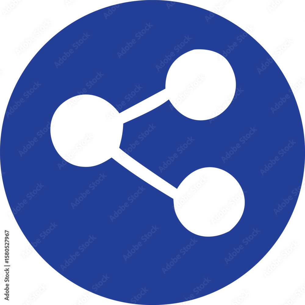 Poster a simple white share icon with three connected circles on a vibrant blue circular background represe