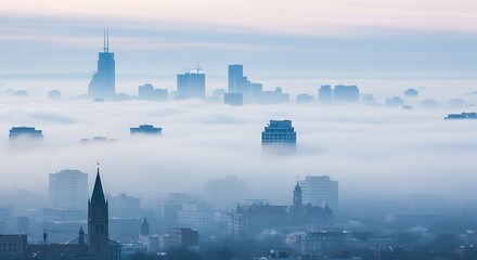 City shrouded in fog dreamy cityscape