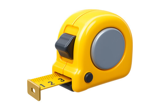 Yellow tape measure with extended blade isolated on transparent background