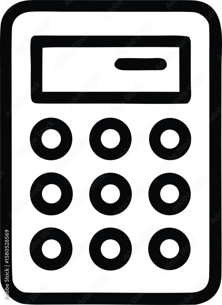 Poster simple hand drawn black and white icon of a calculator with a display screen and number buttons