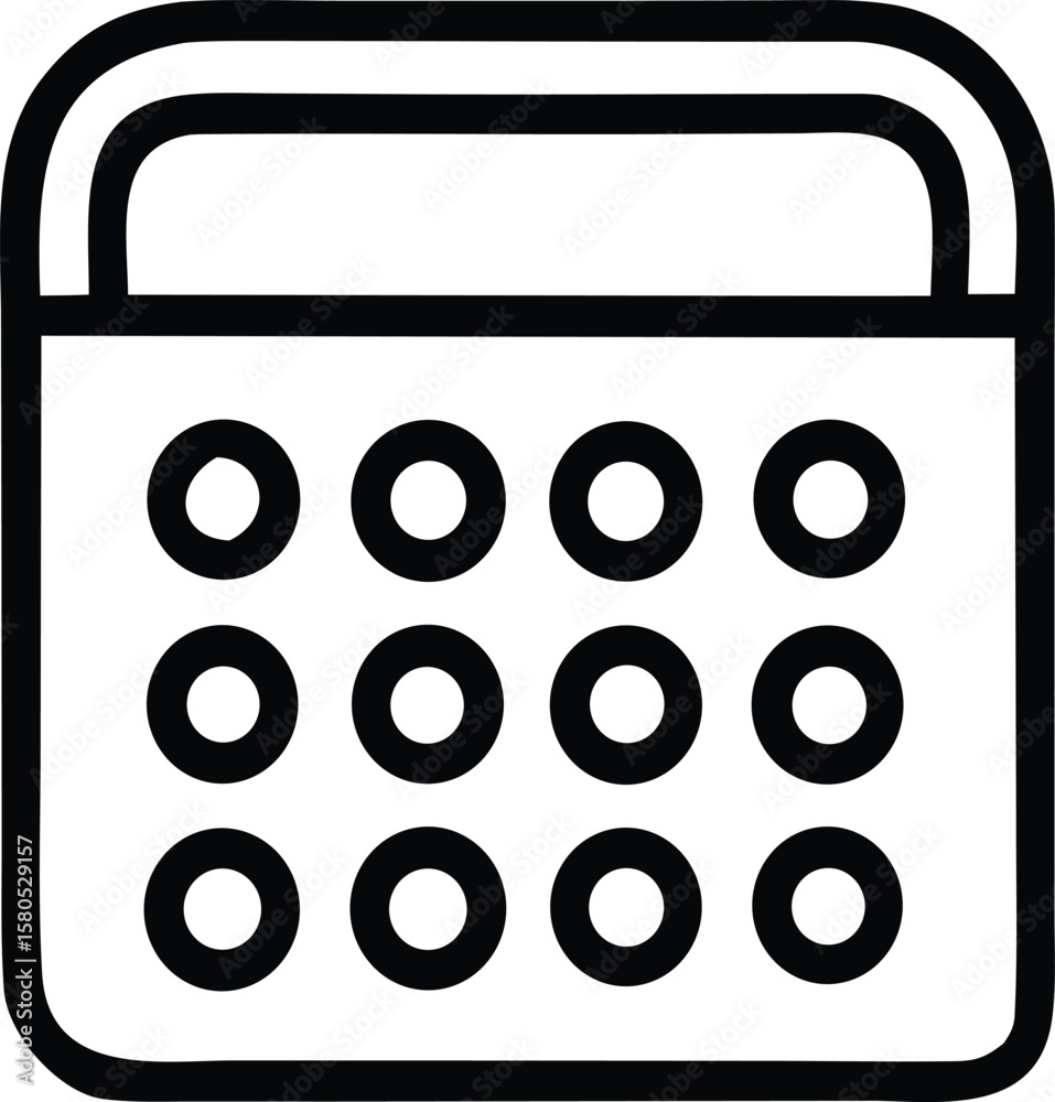 Aufkleber simple black and white icon of a calculator with a grid of twelve circular buttons arranged in four 