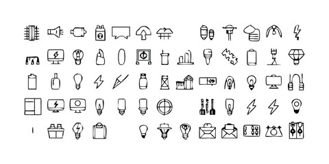 Comprehensive Set of 95 Electricity Line Icons for Power Energy and Technology Designs on transparent background mega set electricity line icons perfect representing power energy