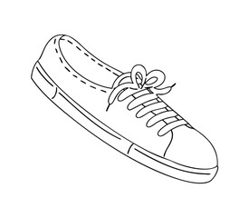 Grey sneakers with laces. Sports and casual footwear. Fashion and lifestyle. Cartoon black and white vector illustration outline