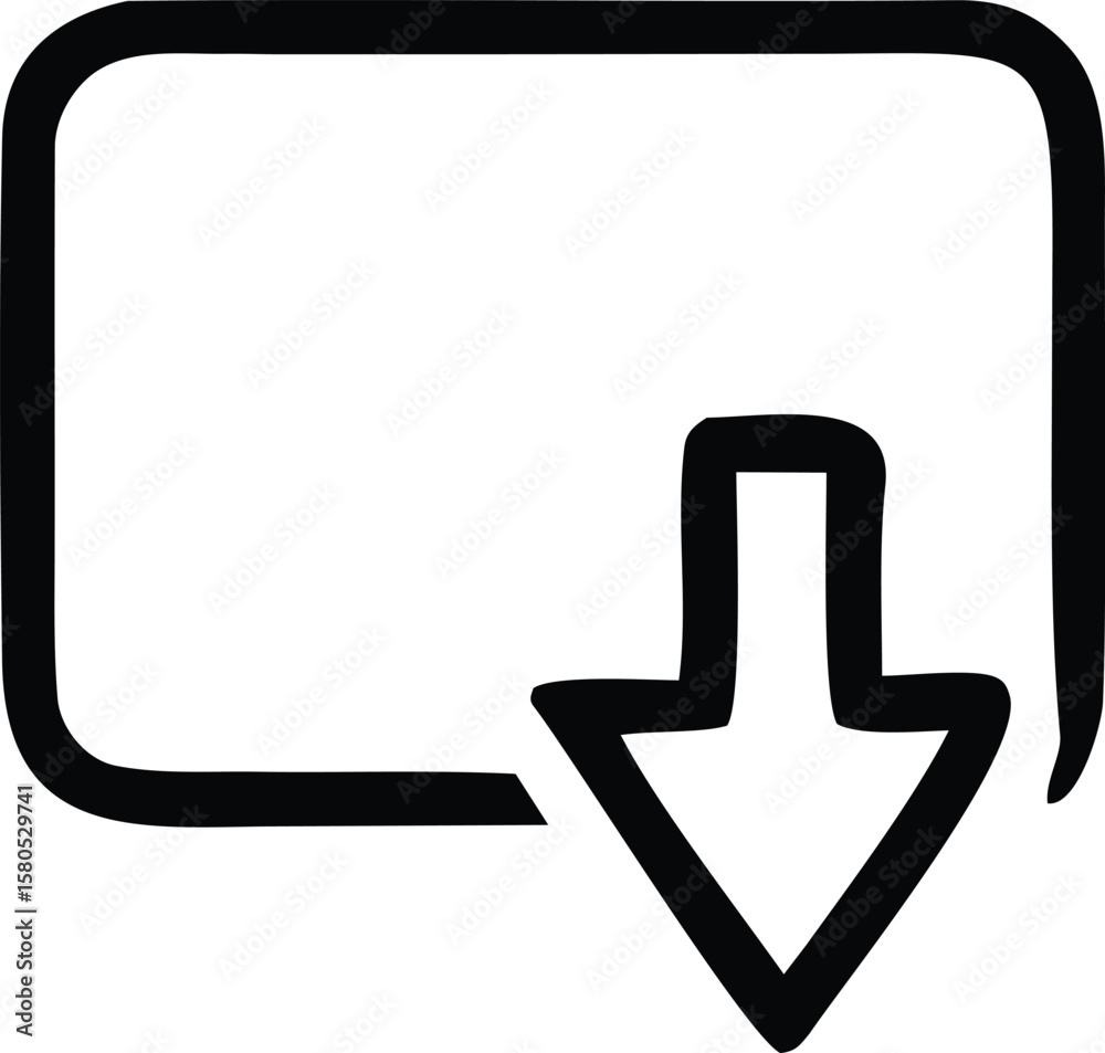 Fototapete Simple hand drawn black outline of a rectangle with a downward pointing arrow emerging from the bottom right corner