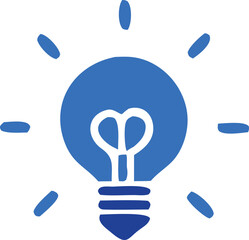 A bright blue stylized light bulb with radiating lines symbolizing innovation and creative ideas on a clean white background