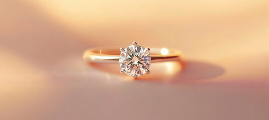 Close-up of a diamond ring featuring a solitaire setting with elegant luxury sparkle delicate craftsmanship soft shadows and a velvety background under backlit lighting

