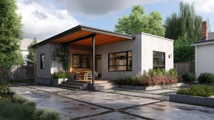 Stunning photo of accessory Dwelling Unit (ADU) A modern tiny house concept showcasing the versatility and efficiency of accessory dwelling units, perfect for urban living.