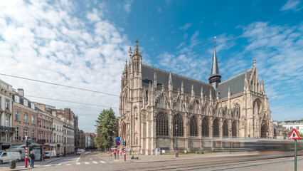 Fototapeta premium Church of Our Lady of Victories at the Sablon timelapse hyperlapse in Brussels, Belgium.