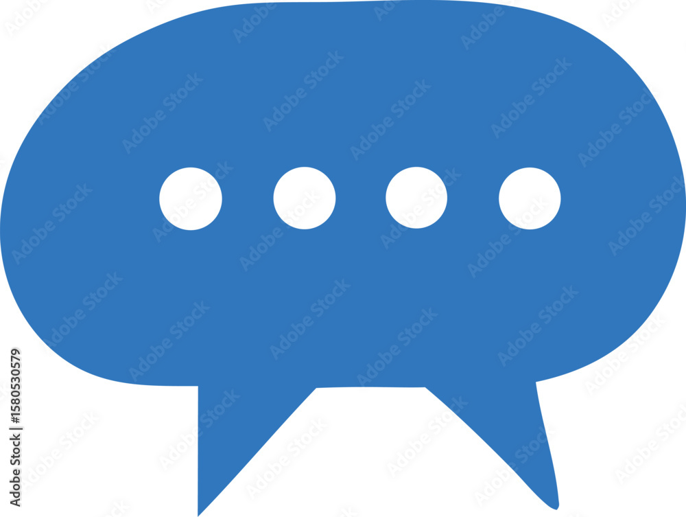 Poster a simple blue speech bubble icon with four white dots representing conversation or a message is bein