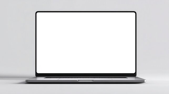 Stunning photo of frameless expensive laptop mackup with white screen and white background, template, monitor, Space Gray.