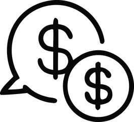 Conceptual outline of a speech bubble containing a dollar sign next to a coin with a dollar sign symbolizing financial communication