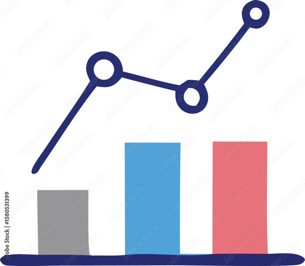 Poster simple graphic representation of a growing trend with a bar chart and a line graph showing upward pr
