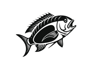 Fototapeta premium Stylized black and white illustration of a tilapia fish aquatic animal, wildlif,e nature, graphic design
