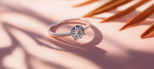 Diamond solitaire ring captured in a close-up view with elegant luxurious details showcasing jewelry sparkle soft shadows backlit brilliance on a velvety background

