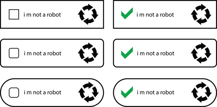 I'm not a robot CAPTCHA icons set outline, , and colorful vector styles. Verification button group, security check collection, human validation, web form, and login symbols