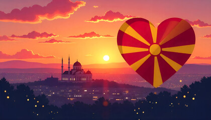 North Macedonia Independence Day – September 8 poster vector illustration heart shape flag