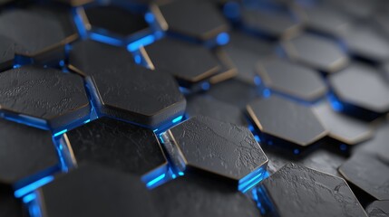 Obraz premium Minimalist hexagonal pattern background with subtle blue energy glow. 4