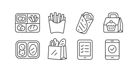 Food delivery, catering line icon set. meal, gourmet, restaurant service icons