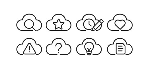 Obraz premium Cloud computing line icon set with search, favorite, alert, and more illustrations