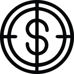 Stylized black dollar sign centered within a target or bullseye graphic symbolizing financial goals