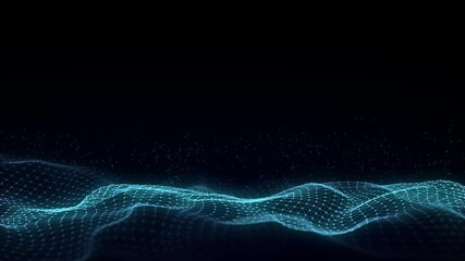 Dark cyberspace in digital background. Abstract technology blue wave with motion glowing dots and lines. Connection big data. Futuristic wireframe texture. Analysis network connection. 3D rendering. - Powered by Adobe