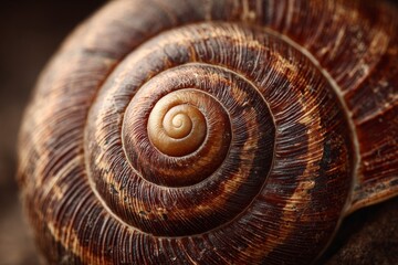 Close-Up of a Brown Spiral Snail Shell