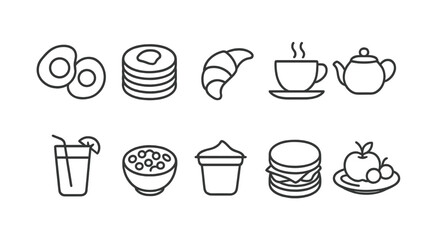 Breakfast, brunch outline icon set. food and beverage linear icons collection