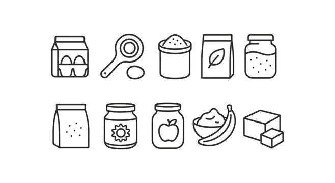 Cooking ingredients line icon set. baking essentials outline icons collection
