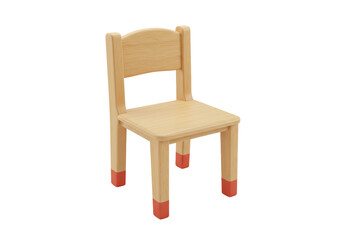 Isolated Simple Wooden Childrens Chair with Red Accents