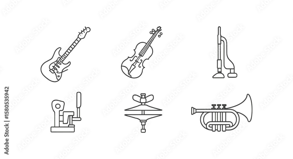 Wall mural musical instruments line icon set for web and app designs
