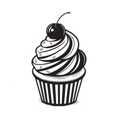 Black and white cupcake with cherry and sprinkles dessert