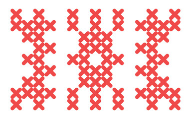 Cross-stitch pattern detail in red and white with unique design
