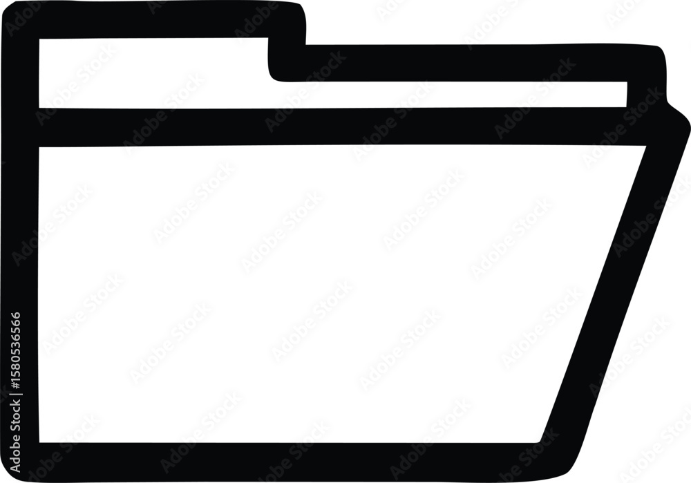 Poster simple black and white outline drawing of an open folder icon representing organization and data sto