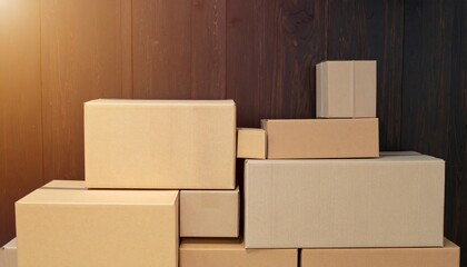 Minimal Stack of Cardboard Boxes in Pyramid Shape for Shipping, Logistics, and E-Commerce Packaging Display


