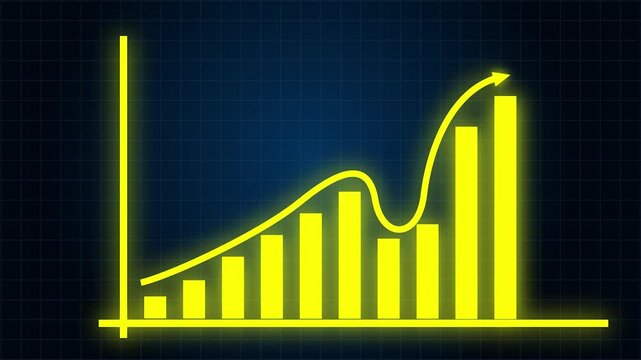Business Growth and Down Globing Graph Chart Presentation. Growth graph chart animation. Animated bar graph with arrow pointing up - down. Business chart growth concept 