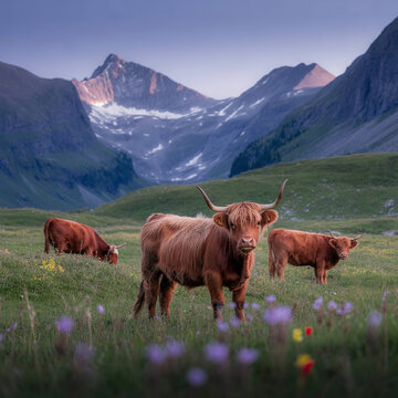 cows in the mountains, cows in the alps, farming animals, wandering animals in the medows