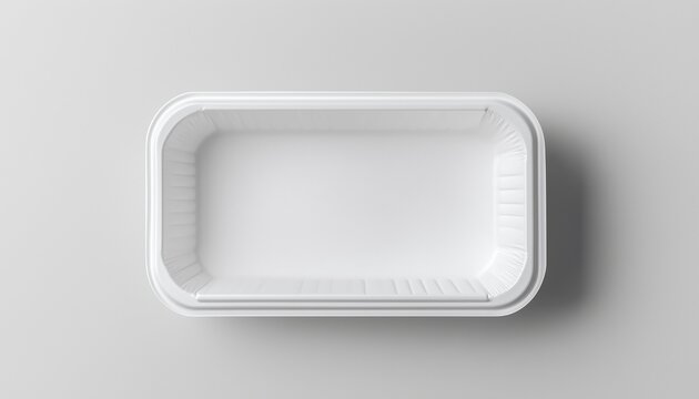 flat lay view of white food tray disposable container for simple brought snack food