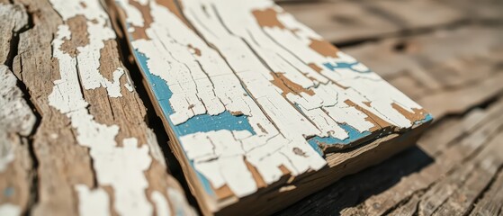 Naklejka premium Close-up of weathered wooden planks with peeling paint