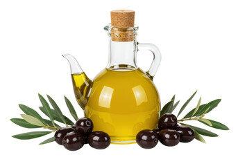 Isolated Olive Oil Bottle with Olives and Branches