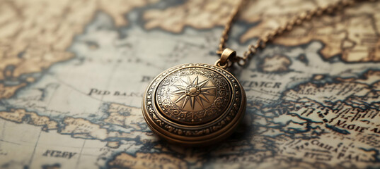Worn vintage compass crafted with detailed antique aesthetics weathered realistic textures and dramatic lighting producing a moody atmospheric cinematic presentation

