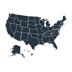 United States, Alaska, and Hawaii Map with Border Black Glyph Icon
