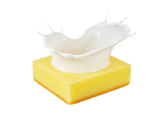 Isolated Splash of Milk on a Yellow Sponge