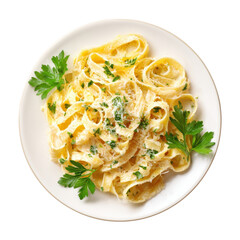 Pasta with creamy sauce on transparent Background